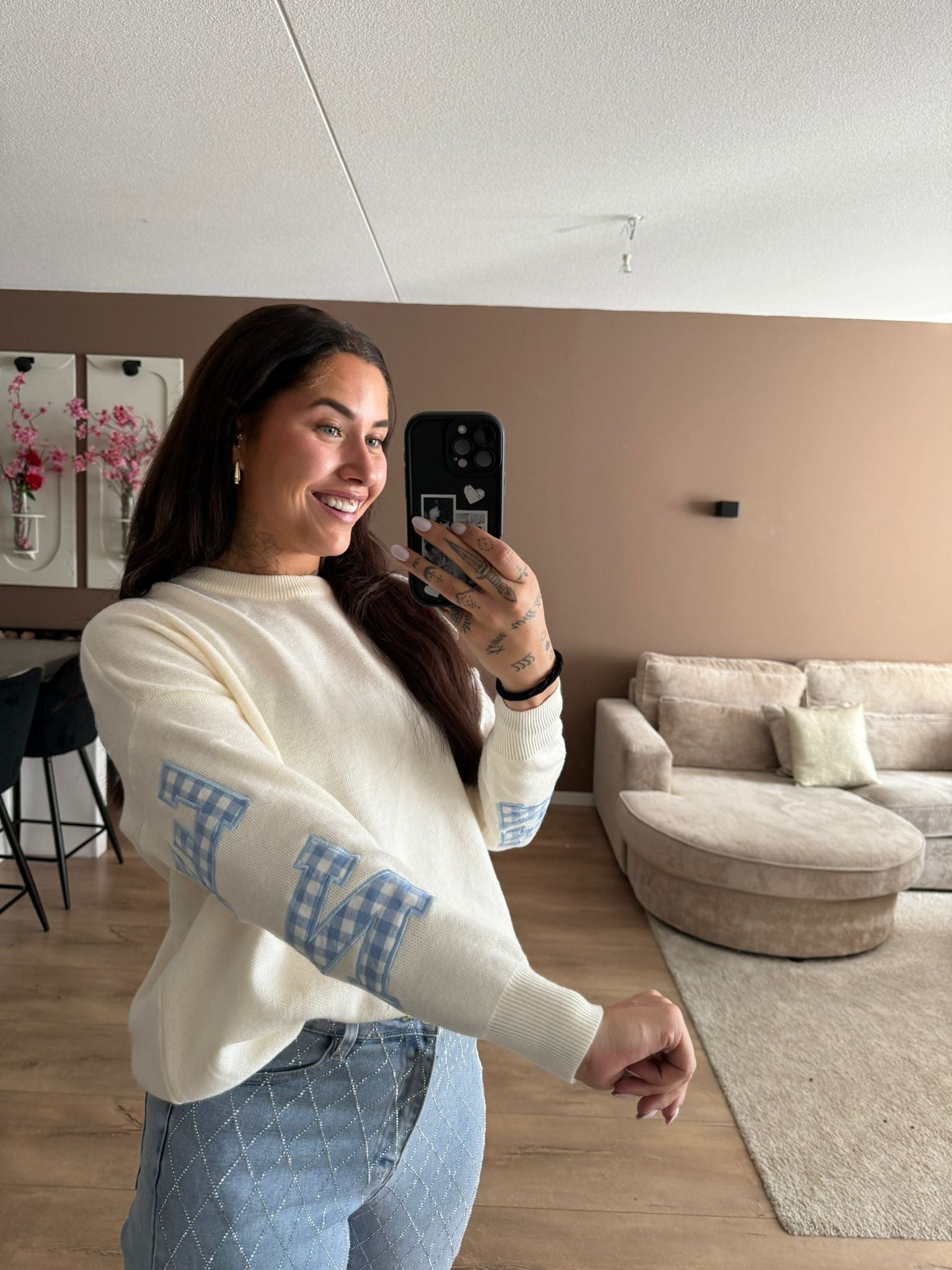 Ny knitwear blue geruit