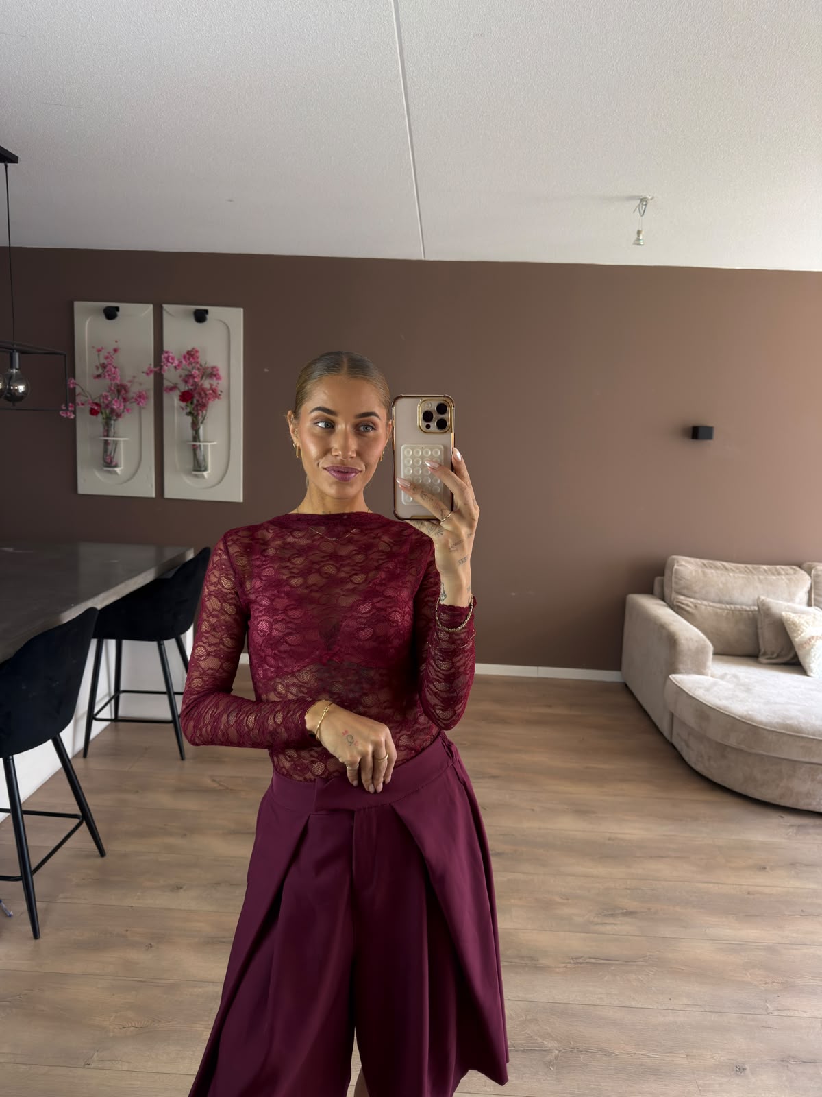Jill kanten top bordeaux