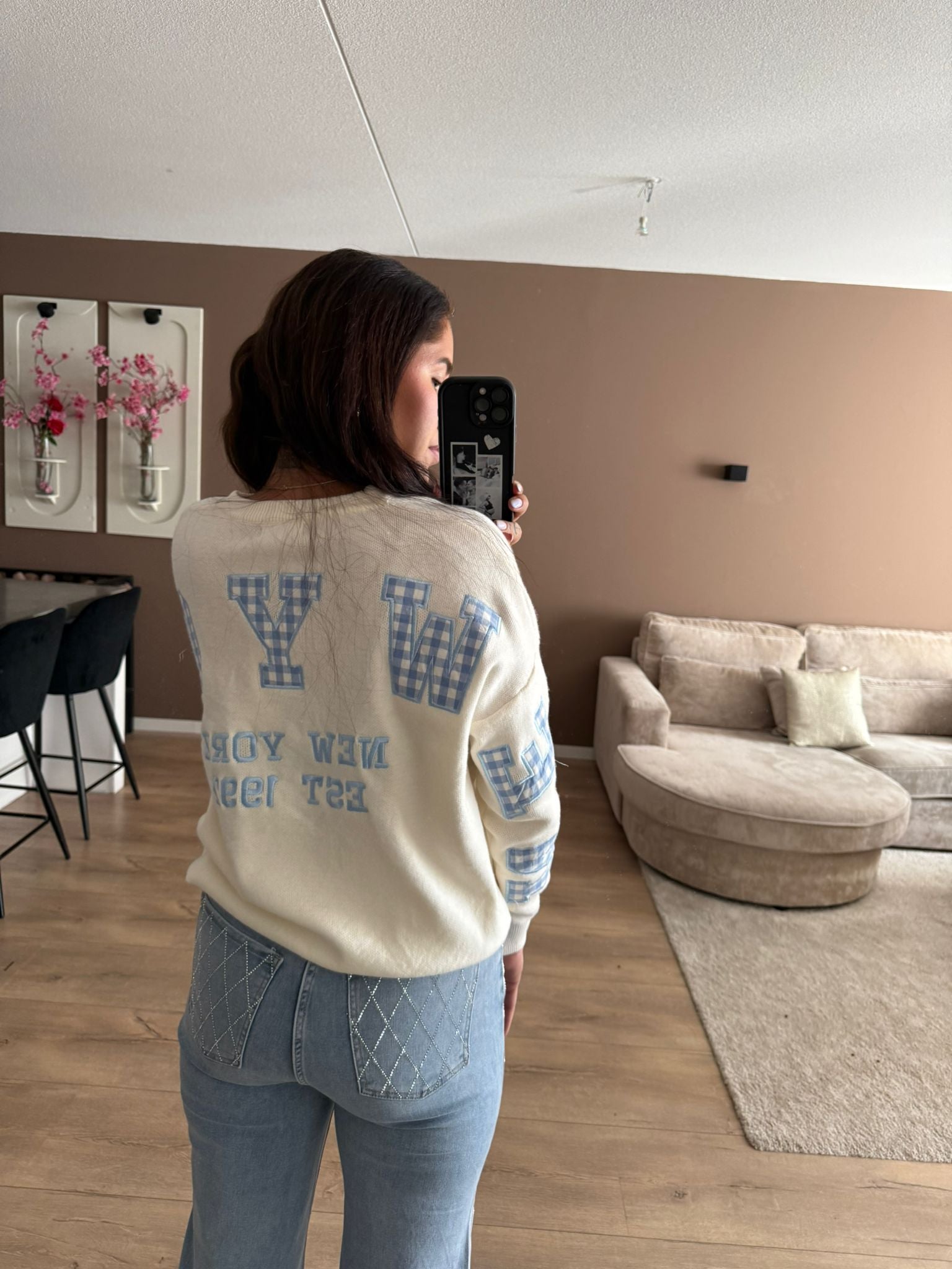 Ny knitwear blue geruit